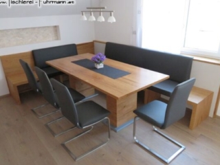 Eckbank mit grauem Leder in Wildeiche