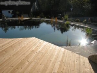 Schwimmteich mit Steg aus sibirischer L&auml;rche