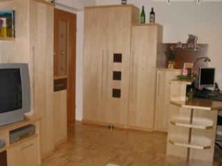 Wohnraum in Ahorn und Nuss Furnier