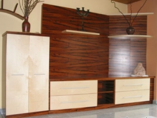 Wohnwand in Furnier Gonzalo Alves Tigerwood und Ahorn